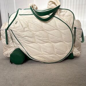 Caraa tennis duffel in ivory and kelly green.